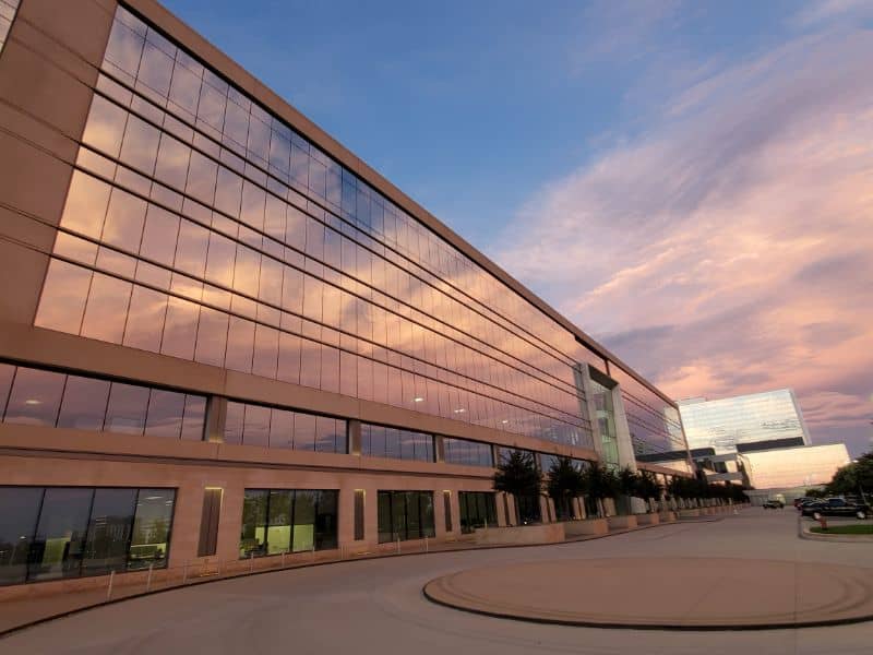 Modern office building in Frisco, Texas reflecting commercial growth and urban development